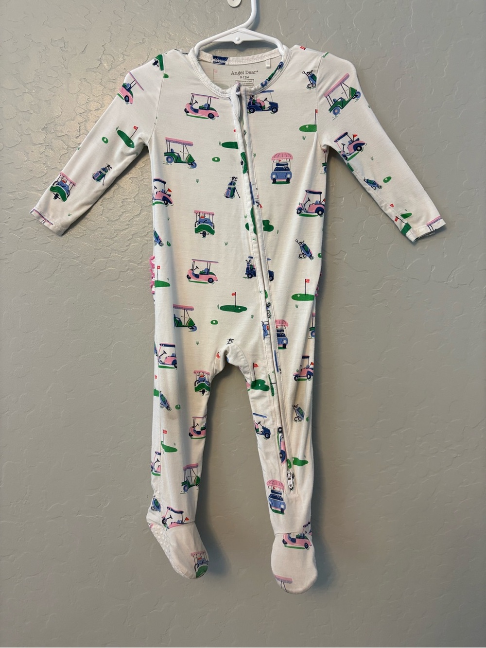 Angel Dear ruffle back footie pajamas in vintage golf pink 9-12 months